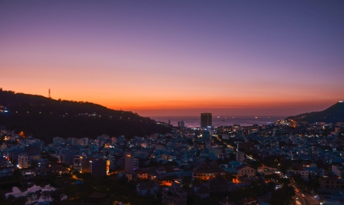 Dense city at sunset