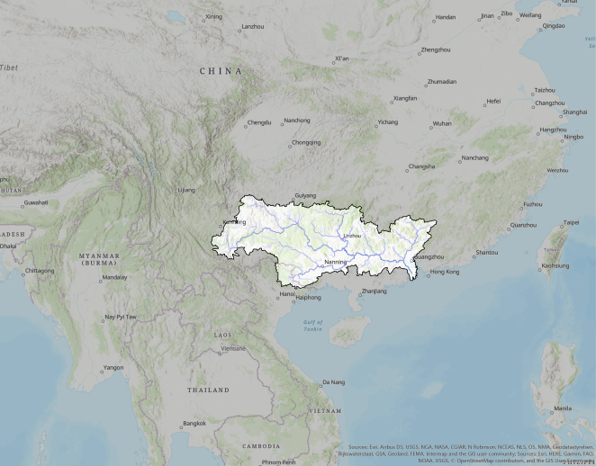 Map of Pearl river and basin