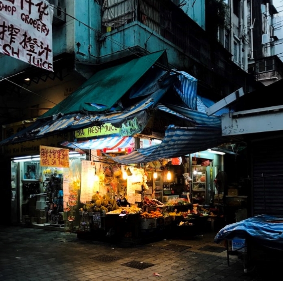 Small market stand in city